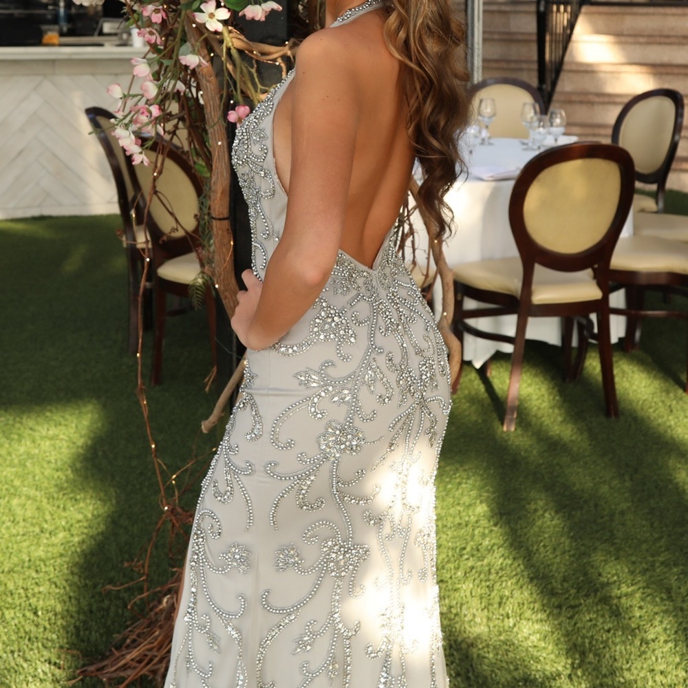 Terani Couture Silver Prom Dress - Picture 5 of 9